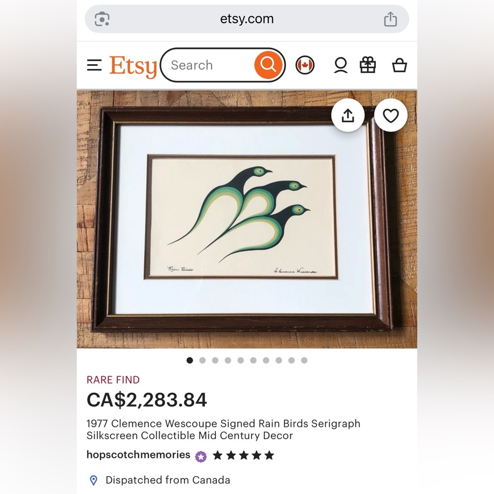 1977 Clemence Wescoupe Rain Birds Serigraph Art